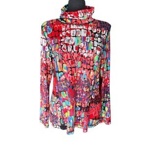 SNOSKINS BASE LAYER TURTLE NECK Colorful Abstract Women's Top Size Large